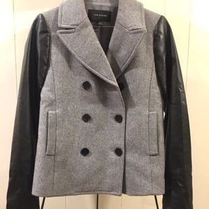 Ann Taylor Peacoat with Faux-Leather Sleeves for Women’s Size XXS